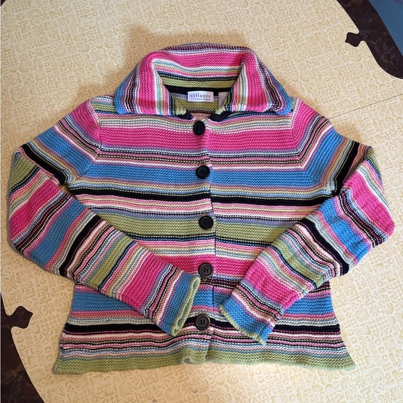 Liz Claiborne Sweaters - Vintage Liz Claiborne Multicolor Striped Cardigan